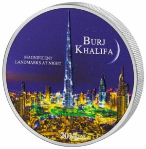2017 Ivory Coast 2 Ounce Ultraviolet Landmarks At Night Burj Khalifa Silver Coin Set
