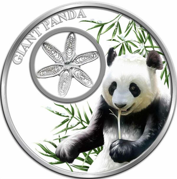 2017 Tokelau 1 Ounce Filigree Snowflake Giant Panda Colored Proof Silver Coin - Art in Coins