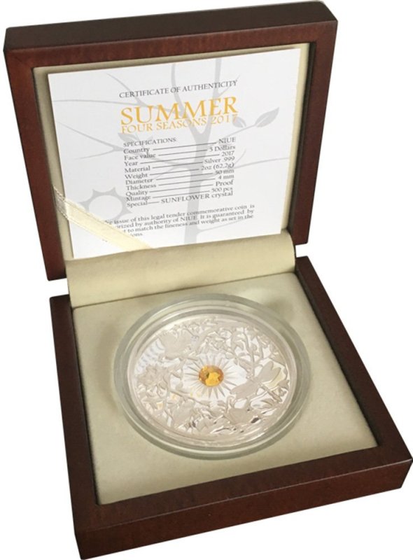 2017 Niue 2 Ounce Four Seasons Summer Crystal Silver Proof Coin Box - Art in Coins
