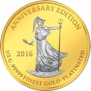 2016 Gabon 7 X 1/2 Gram Anniversary Edition .99999 Gold Platinum Proof Coin Britannia - Art in Coins