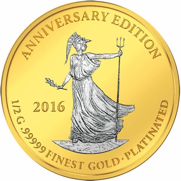 2016 Gabon 7 X 1/2 Gram Anniversary Edition .99999 Gold Platinum Proof Coin Britannia - Art in Coins