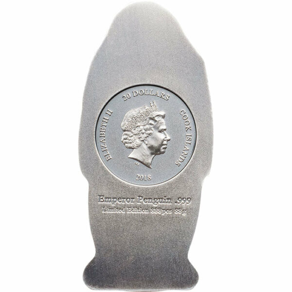 2018 Cook Islands 88 Gram Emperor Penguin 3D Silver Coin w Antique Finish Obv - Art in Coins