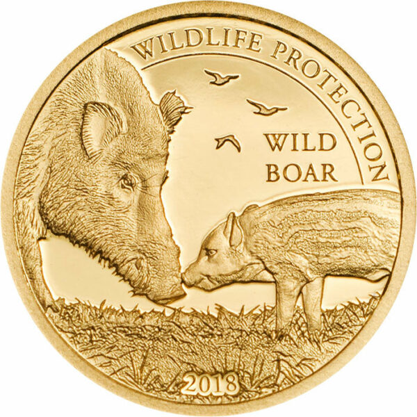 2018 Mongolia 1/2 Gram Wildlife Protection Wild Boar Sus Scrofa .9999 Gold Proof Coin