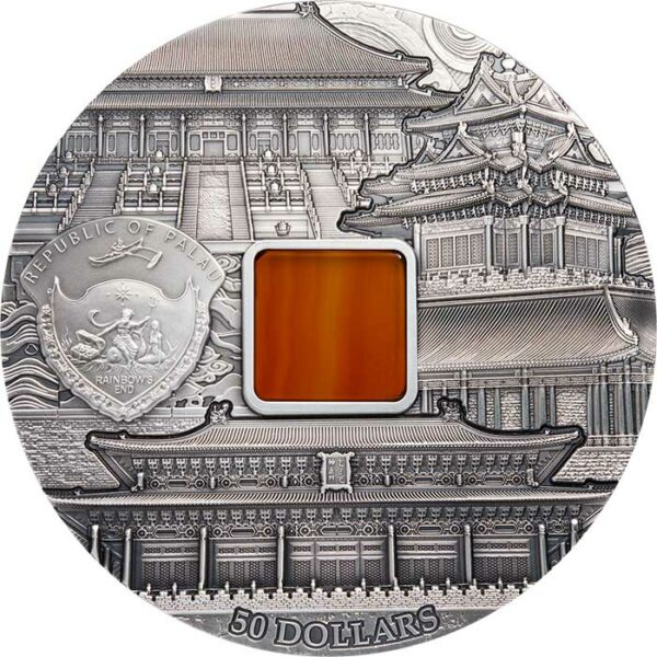 2018 Palau 1 Kilogram Forbidden City Beijing High Relief Silver Coin w Antique Finish