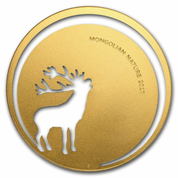 2017 Mongolia 1/2 Ounce Mongolian Nature Roaring Deer Gold Plated Silver Coin