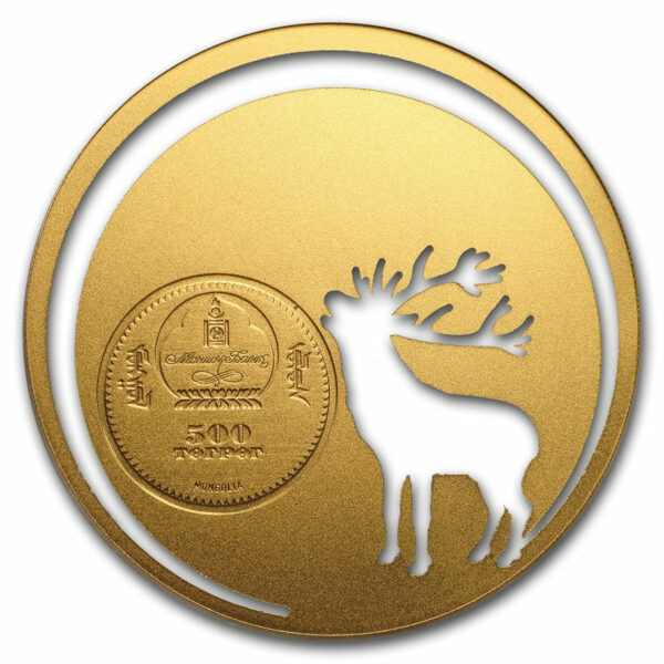 2017 Mongolia 1/2 Ounce Mongolian Nature Roaring Deer Gold Plated Silver Coin