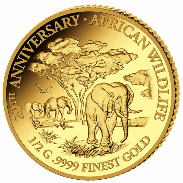 2018 Somalia African Wildlife Elephant 20 X 1/2 Gram .9999 Gold Proof Coin Collection