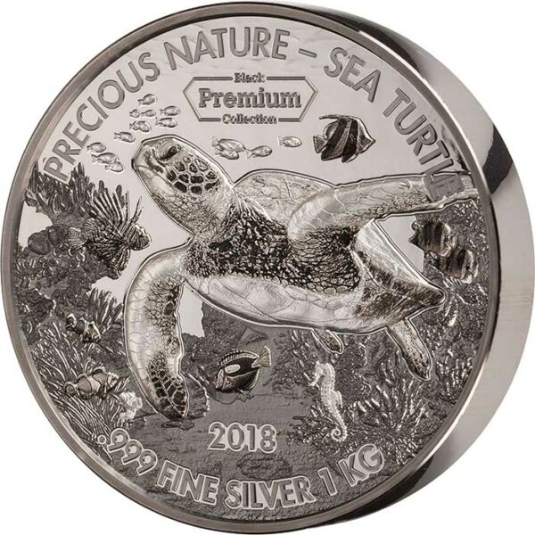 2018 Benin 1 Kilogram Black Premium Precious Nature Turtle Rhodium and Palladium Silver Coin
