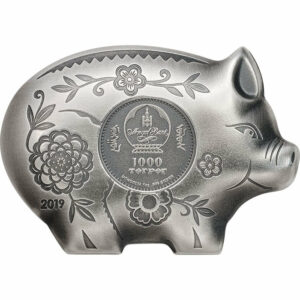 2019 Mongolia 1 Ounce Lunar Year Collection Jolly Pig Sculptured .999 Silver Coin