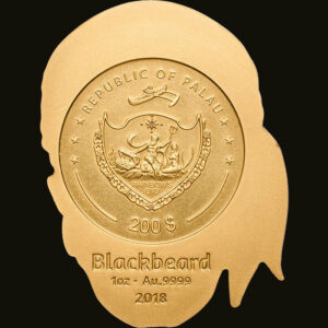 2018 Palau 1 Ounce Blackbeard Edition Pirate Skull .9999 Silk Finish Gold Coin