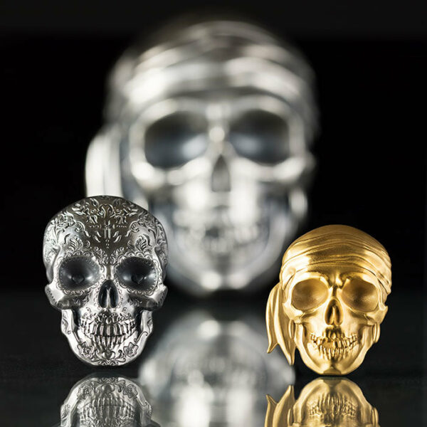 2018 Palau 1 Ounce Blackbeard Edition Pirate Skull .9999 Silk Finish Gold Coin