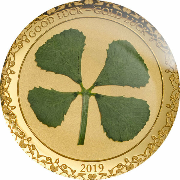 2019 Palau 1 Gram Four Leaf Clover Glass Insert .9999 Gold Proof Coin