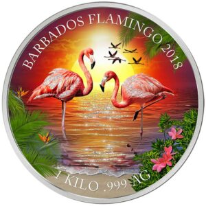 2018 Barbados 1 Kilogram Flamingos Colored Proof Like Silver Coin Set