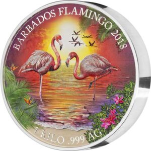 2018 Barbados 1 Kilogram Flamingos Colored Proof Like Silver Coin