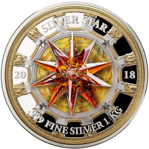 2018 Cook Islands 1 Kilogram Giant Moravian Star Swarovski Crystal St. Isaac's Cathedral Silver Coin