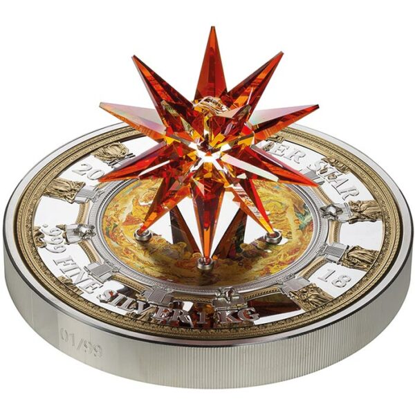 2018 Cook Islands 1 Kilogram Giant Moravian Star Swarovski Crystal St. Isaac's Cathedral Silver Coin