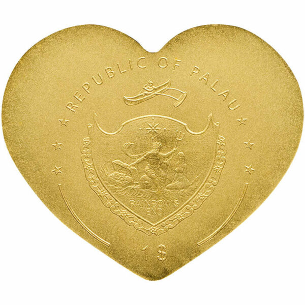 2018 Palau 1/2 Gram Little Treasures Heart Shaped .9999 Silk Finish Gold Coin