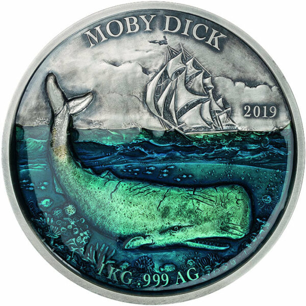 2019 Benin 1 Kilogram Deep Sea Moby Dick Enameled Antique Finish Silver Coin