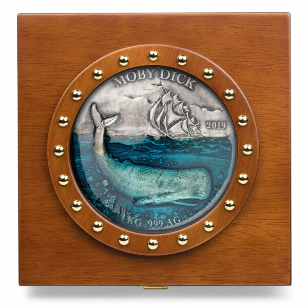 2019 Benin 1 Kilogram Deep Sea Moby Dick Enamel Antique Finish Silver Coin