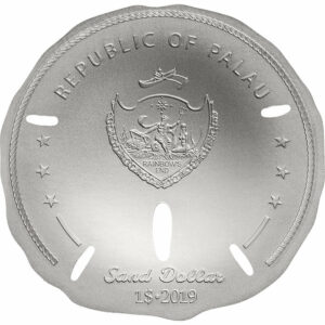 2019 Palau 1 Ounce Sand Dollar Shaped Silk Finish .999 Silver Coin