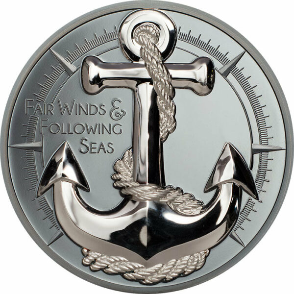 2019 Cook Islands 2 Ounce Fair Winds & Following Seas .999 Black Proof Silver Coin