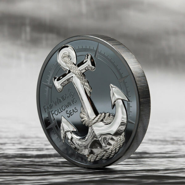 2019 Cook Islands 2 Ounce Fair Winds & Following Seas .999 Black Proof Silver Coin