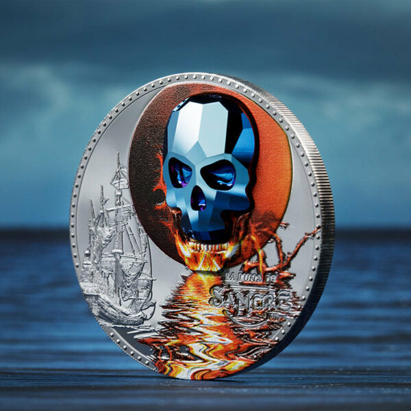2019 Equatorial Guinea 1 Ounce Crystal Skull La Luna de Sangre (Blood Moon) Black Proof Silver Coin