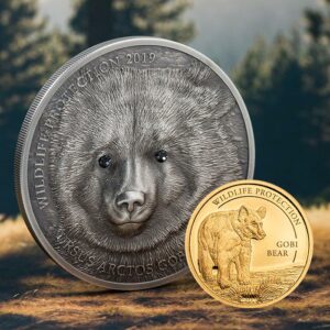 2019 Mongolia 1 Ounce Wildlife Protection Gobi Bear Ursus Arctos Gobiensis High Relief .999 Silver Coin
