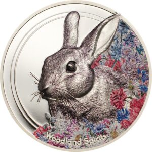 2019 Mongolia 1 Ounce Woodland Spirits Rabbit High Relief Colored .999 Silver Coin