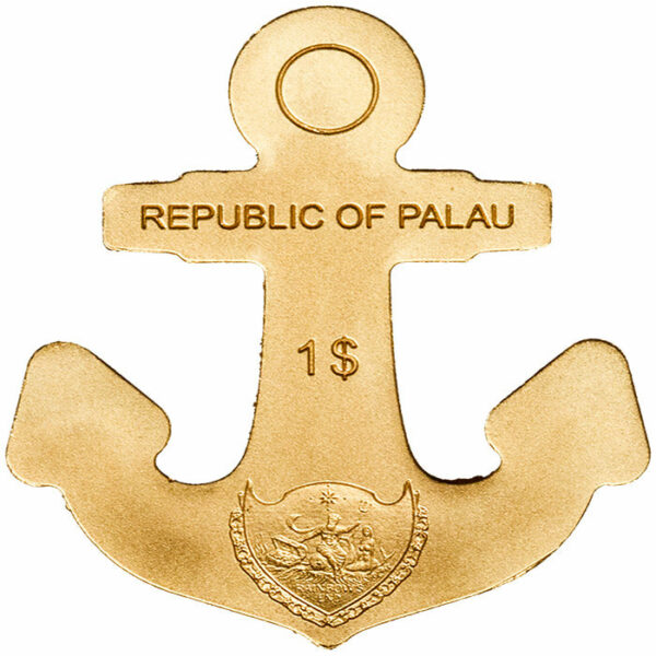 2019 Palau 1/2 Gram Golden Anchor Shaped .9999 Silk Finish Gold Coin Obv