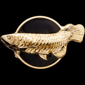 2019 Palau 2 Ounce Arowana (Dragonfish) Gold Gilded Black Enameled Silver Coin