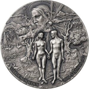 2019 Benin 5 Ounce Garden of Eden High Relief Antique Finish Silver Coin
