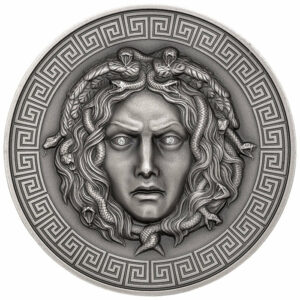 2019 Cameroon 3 Ounce Medusa Ultra High Relief Diamond Inset Antique Finish Silver Coin