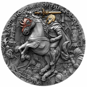 2019 Niue 2 Ounce Four Horsemen of the Apocalypse Red Horse High Relief Antique Finish Silver Coin