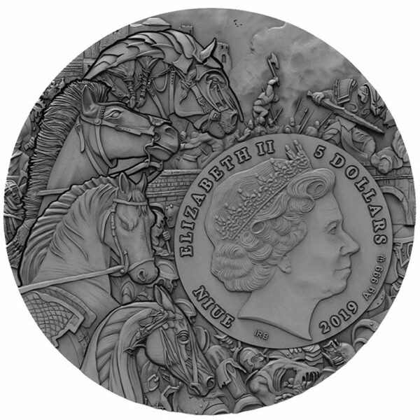 2019 Niue 2 Ounce Four Horsemen of the Apocalypse Red Horse High Relief Antique Finish Silver Coin