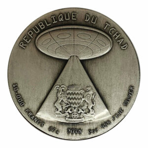 2018 Chad 2 Ounce Alien Invasion 10,000 Francs CFA Antique Finish .999 Silver Coin