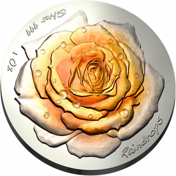 2019 Niue 1 Ounce Raindrops The Rose Satin Finish High Relief Silver Coin