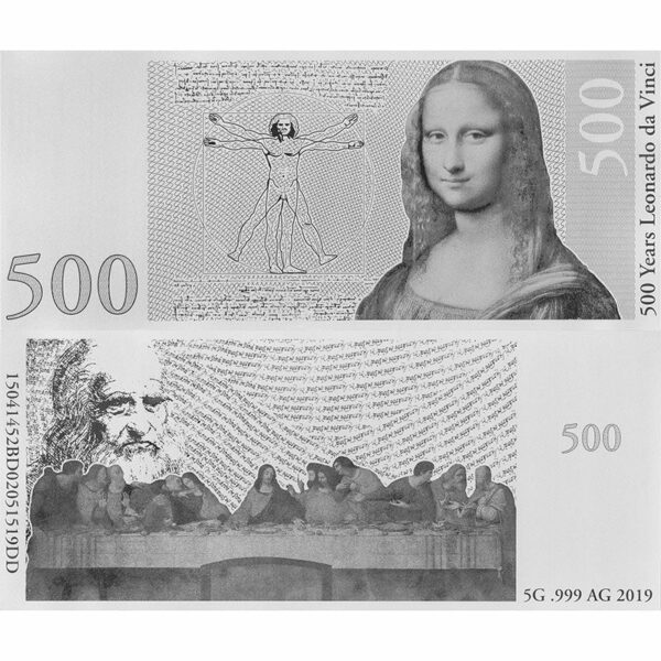 500th Anniversary of the death of Leonardo da Vinci .999 Silver Note