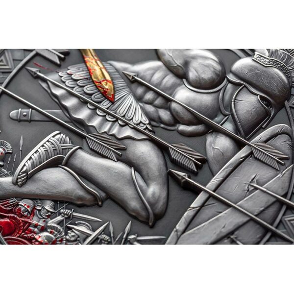 2019 Cameroon 3 Ounce Legendary Warriors Spartan Hoplite High Relief Antique Finish Silver Coin