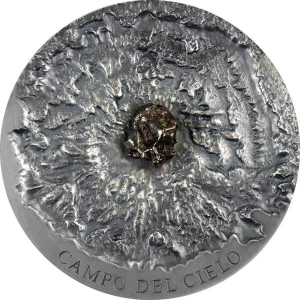 2018 Chad 5 Ounce Campo del Cielo Meteorite Art High Relief Antique Finish Silver Coin