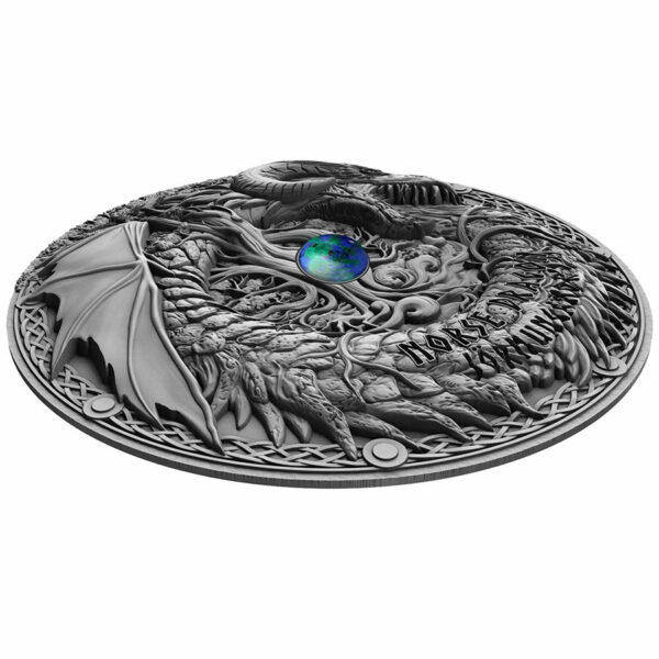 2019 Niue 2 Ounce Norse Dragon Jormungandr High Relief Antique Finish .999 Silver Coin
