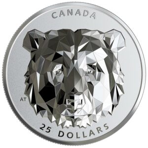 2019 Canada 1 Ounce Multifaceted Animal Head Grizzly Bear EHR Silver Proof Coin