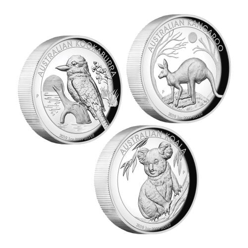 2019 Australia 3 X 1 Ounce High Relief Silver Proof Coin Collection