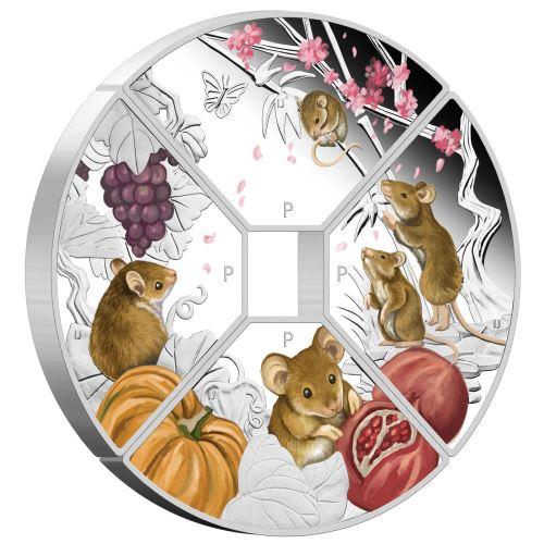 Tuvalu Year of the Mouse Quadrant Colored Silver Proof Coin