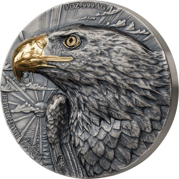 2020 Ivory Coast 5 Ounce P. De Greef Edition Signature Eagle Silver Coin Gold