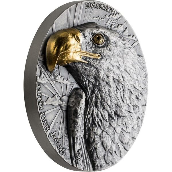 2020 Ivory Coast 5 Ounce P. De Greef Edition Signature Eagle Silver Coin Gold Profile