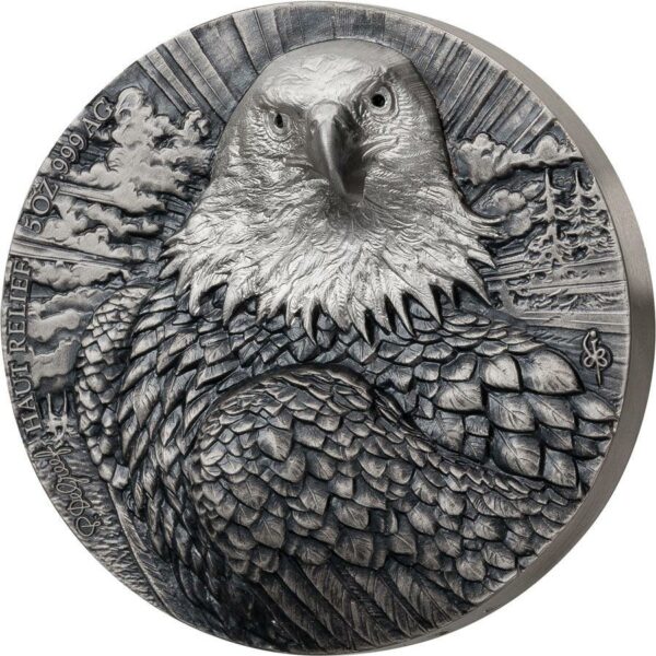 2020 Ivory Coast 5 Ounce P. De Greef Edition Signature Eagle Silver Coin Rhodium