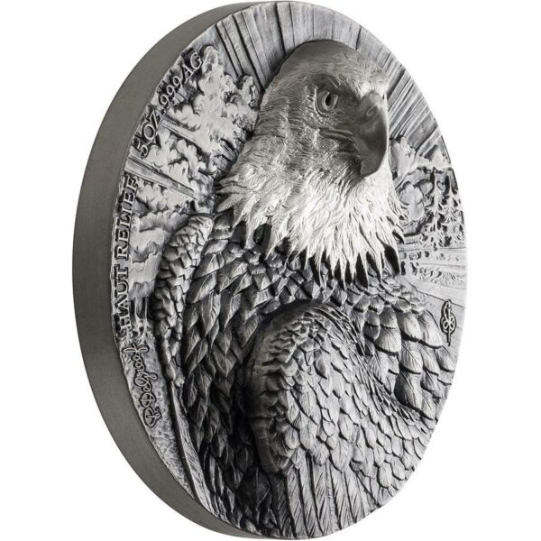 2020 Ivory Coast 5 Ounce P. De Greef Edition Signature Eagle Silver Coin Rhodium Profile