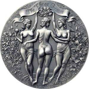 2020 Cameroon 2 Ounce Three Graces Celestial Beauty High Relief Antique Finish Silver Coin