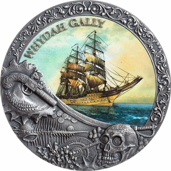 2019 Niue 2 Ounce Whydah Gally Grand Shipwrecks Colored High Relief Silver Coin